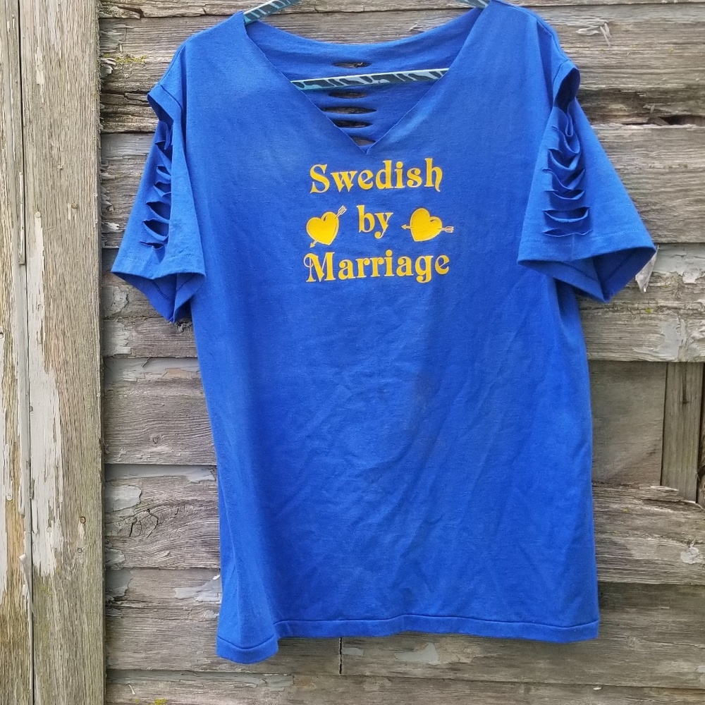 Swedish Distressed Graphic Tee Tshirt Upcycled